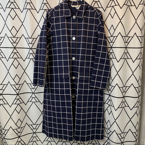 Liz Claiborne Jackets & Blazers - Grid windowpane navy & white trench coat cotton